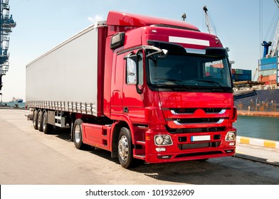 Red Truck On Sea Port