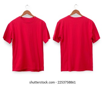 Red t-shirt mock up, front and back view, isolated. Plain red shirt mockup. Tshirt design template. Blank tee for print - Shutterstock ID 2253758861