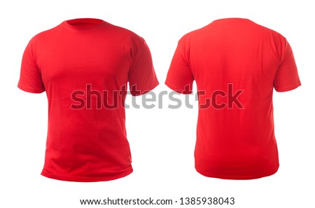Red t-shirt mock up, front and back view, isolated. Plain red shirt mockup. Tshirt design template. Blank tee for print