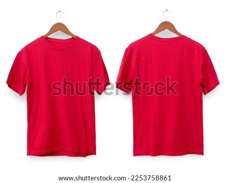 Red t-shirt mock up, front and back view, isolated. Plain red shirt mockup. Tshirt design template. Blank tee for print