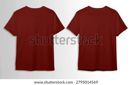 Red T-Shirt Mockup Front and Back View Isolated on White Backgro