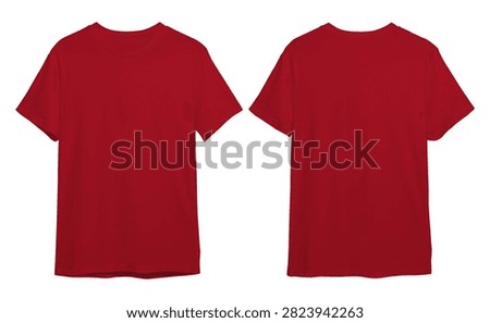 Red T-Shirt Mockup Front and Back View Isolated on White Backgro