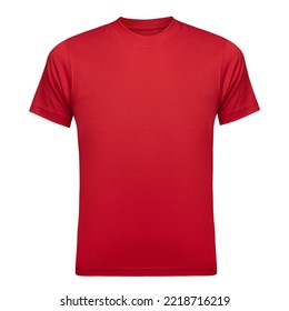 Red T-shirt Mockup Men As Design Template. Tee Shirt Blank Isolated On White. Front View