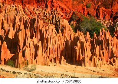 Red Tsingy (or tsingys) are a stone formation of red laterite in Irodo river valley, Diana district, North of Madagascar - Shutterstock ID 757459885