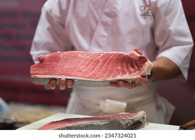 red tuna loin, cut by an expert cook - Powered by Shutterstock