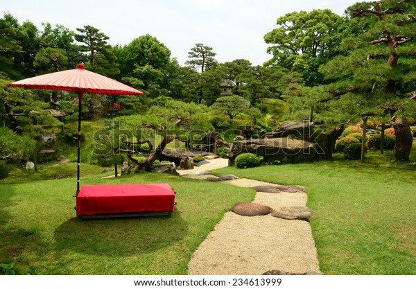 Red Umbrella Bench Japanese Garden Stock Photo Edit Now 234613999