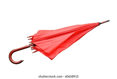 Red Umbrella Closed Isolated On A White Background