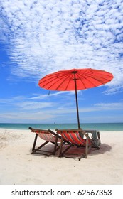 Red Umbrella On The Beach Beautiful.