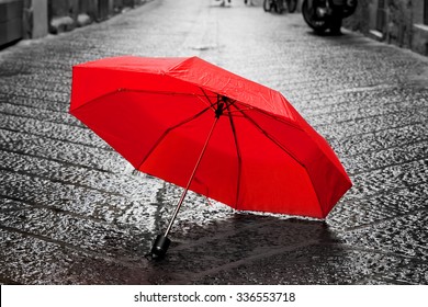 red rain umbrellas