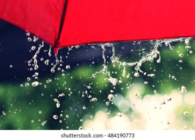 Red Umbrella And Rain