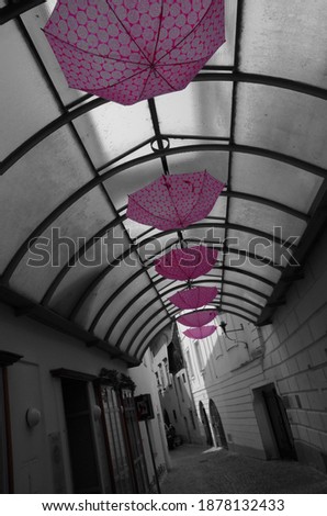 Similar – Image, Stock Photo Covered and protected passageway with plastic tarpaulins for passers-by at a construction site.