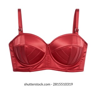 Red Underwire Push Up Bra Front View Satin Fabric Isolated on White Background