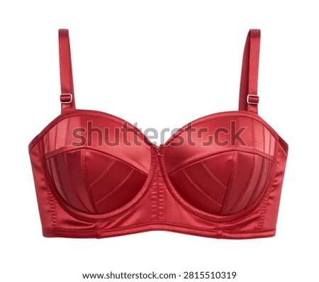 Red Underwire Push Up Bra Front View Satin Fabric Isolated on White Background