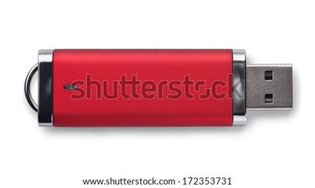 Red USB memory stick isolated on white