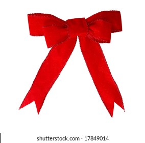 Red Velvet Bow And Ribbon Isolated On White