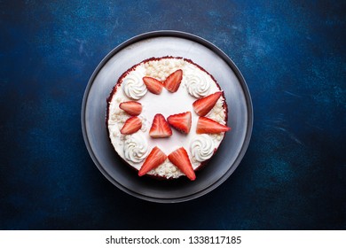 Red Velvet Cake With Fresh Strawberry View From Above