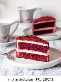 Red Velvet Cake Heart On White Background