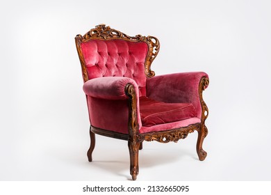 Red Velvet Chair Isolated On A White Background. Concept Furniture