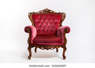 Red Velvet Chair Isolated On A White Background. Concept Furniture