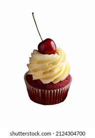 red velvet cupcake with cherry and cream 