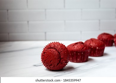 Red Velvet Cupcakes With White Wall Background