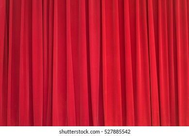 Red Velvet Curtain Backdrop On The Stage Onshow To Night.