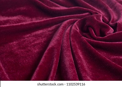 Red Velvet Fabric With Spiral Folds