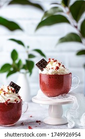 Red Velvet Mug Cake In A Beautiful Frame Topped With Fresh Cream