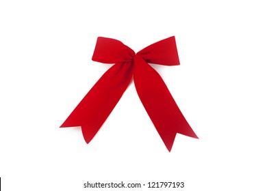 Red Velvet Ribbon In Front Of White Background