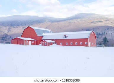 Red Vermont Barn On A Winter Day