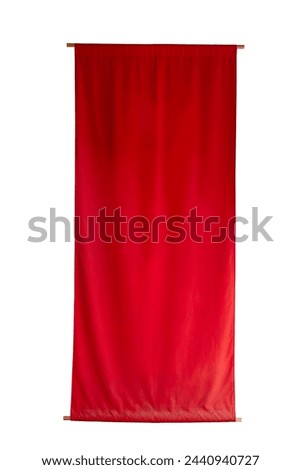 red vertical fabric Japanese style flag with waving texture isoalate white background