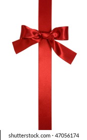 Red Vertical Ribbon With Bow Isolated On White