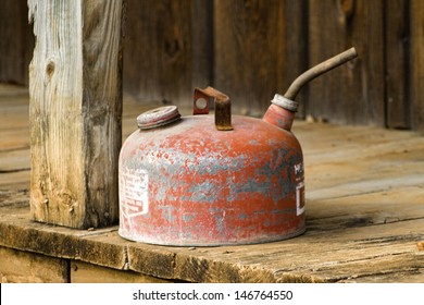 Red Vintage Classic Gas Can On Porch