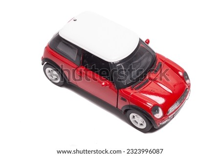 Red vintage mini car model,top view.