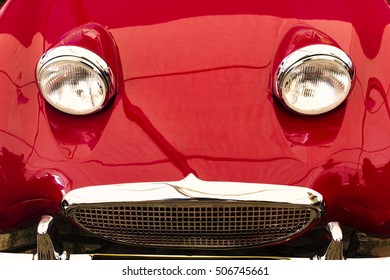 Red Vintage Sports Car Front Bonnet Headlights