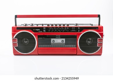 Red Vintage Tape Player Isolated On White Background