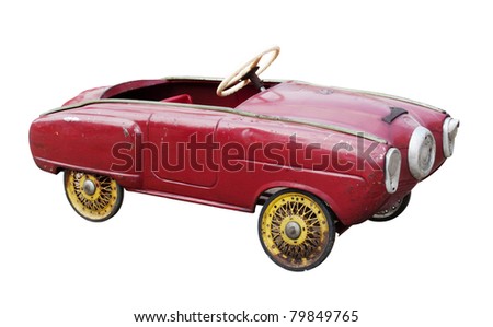 Red vintage toy car isolated on white