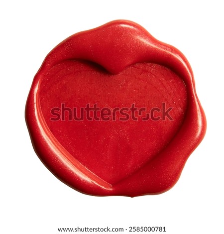 Red vintage wax seal stamp for Valentine's day love letter on white background with clipping path