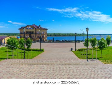 Red (Voznesenskaya) square of the city of Sarapul. View of the Kama - Shutterstock ID 2227665673