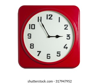 Red Wall Clock Isolated On White