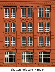 Red wall with windows