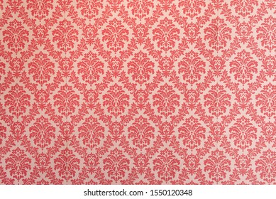 Red wallpaper vintage flock with red damask design on a white background retro vintage style - Shutterstock ID 1550120348