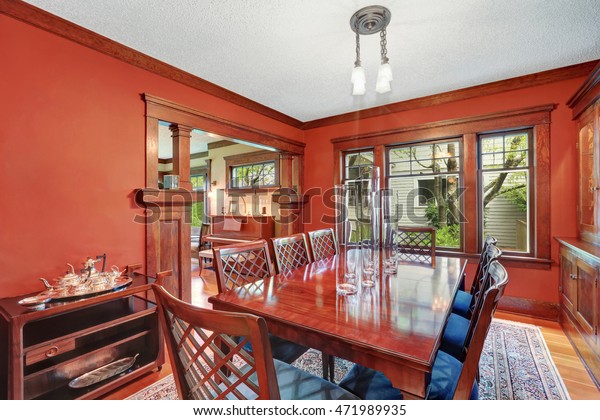 Red Walls Dining Room Burgundy Wooden Stock Photo Edit Now 471989935