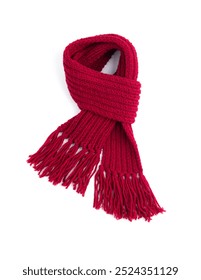 Red warm scarf on a white background