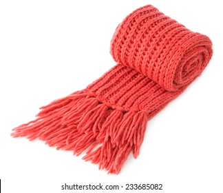 Red Warm Wool Scarf Isolated On White Background