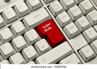 Red Warning, Enter Key On Computer Keyboard Labelled Cyber Bully