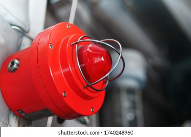 Red Warning Light Of A Fire System At An Industrial Facility.