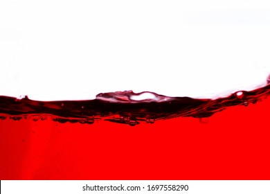 Red Water Wave And Bubbles With White Background.