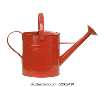 Red Watering Can Isolated On White