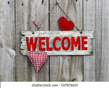 Red Welcome Sign Hanging By Rope Stock Photo 552188593 | Shutterstock